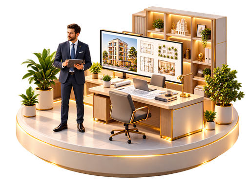 A property manager in the building office