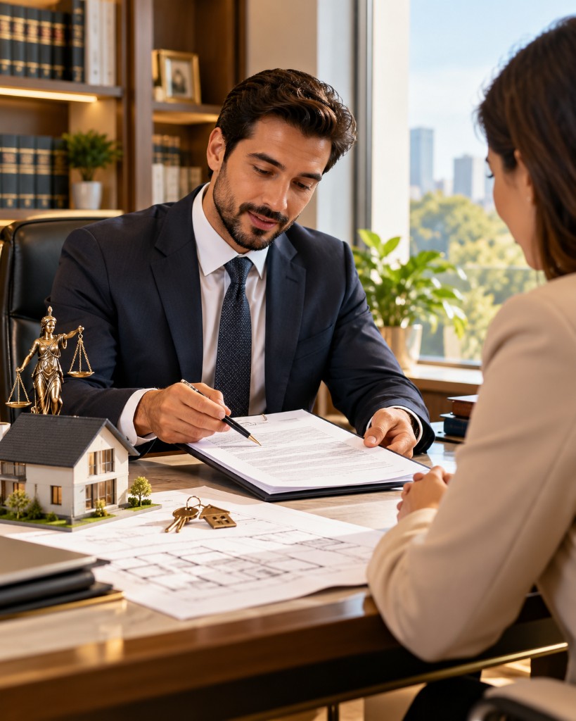 Lawyer reviewing property documents
